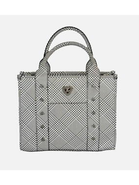 Betsey Johnson Black White Houndstooth Skull Tote Bag Purse Convert XBody EUC